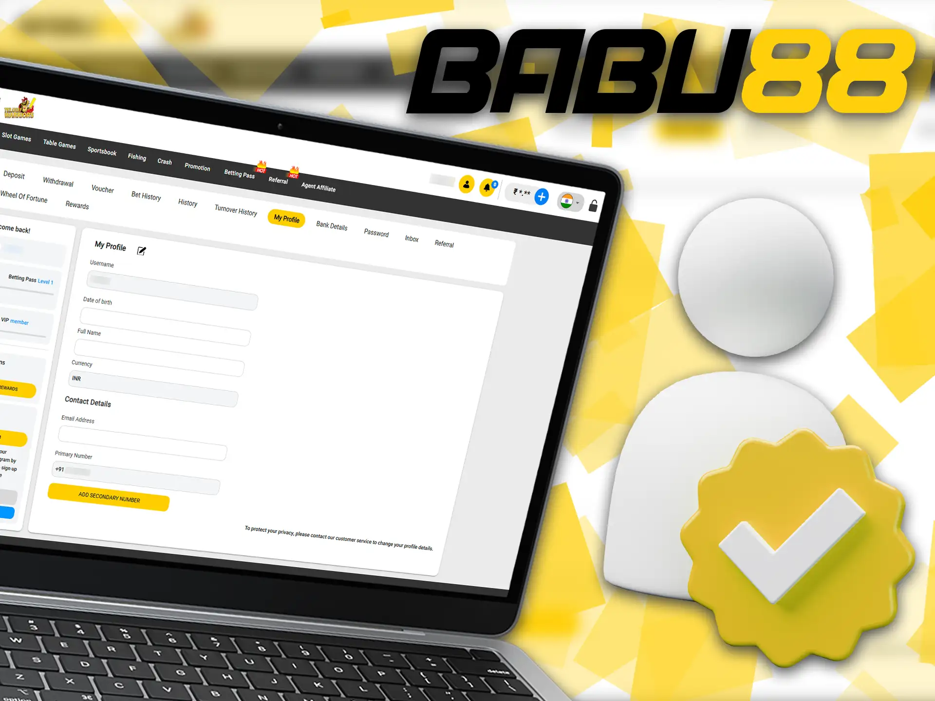 At Babu88 you can deposit and withdraw money without account verification.