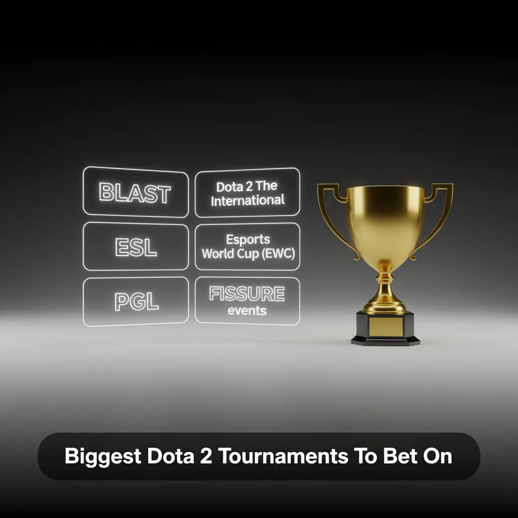 Collage of Dota 2 tournament logos—TI, BLAST, ESL, EWC, PGL, FISSURE—with bet slips and live odds.