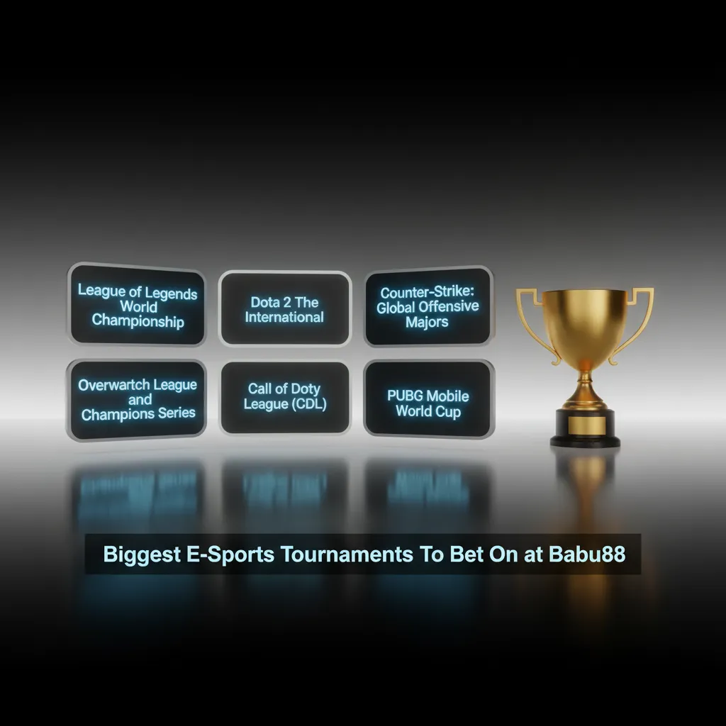 Babu88 chart of biggest esports tournaments to bet on: TI, PGL Major, Worlds, Valorant Champions, PMGC, GSL, IEM Katowice.