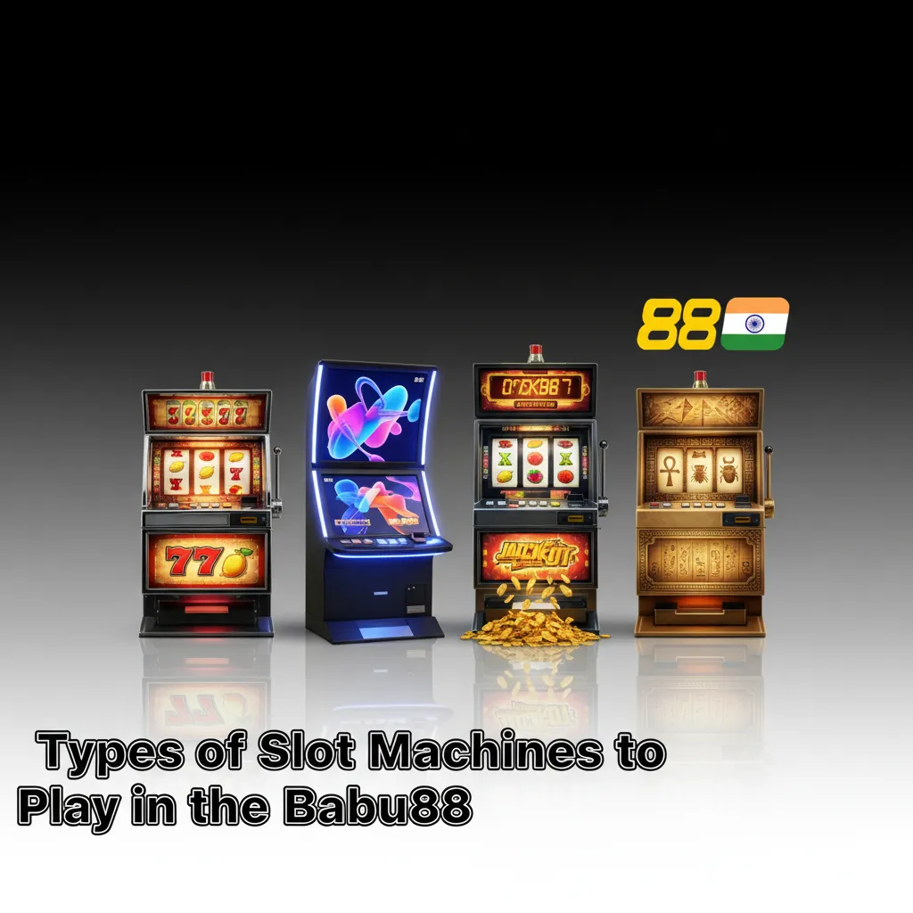 Graphic of Babu88 slot types: Classic 3-Reel, Video 5-Reel, Megaways, Cluster Pays, Hold & Win, Progressive Jackpots