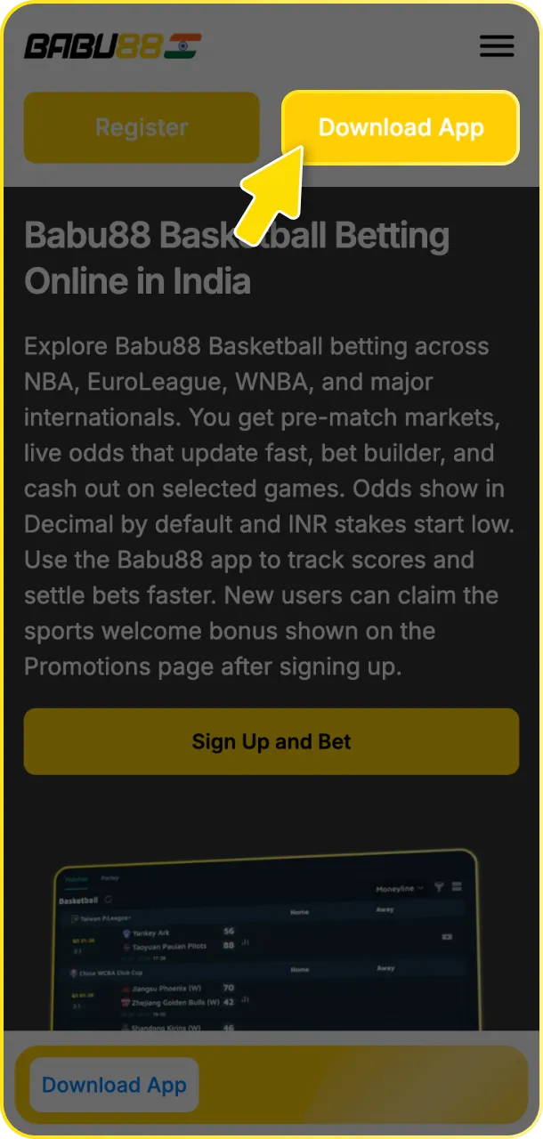 Tap the download app button to start your Babu88 basketball journey.