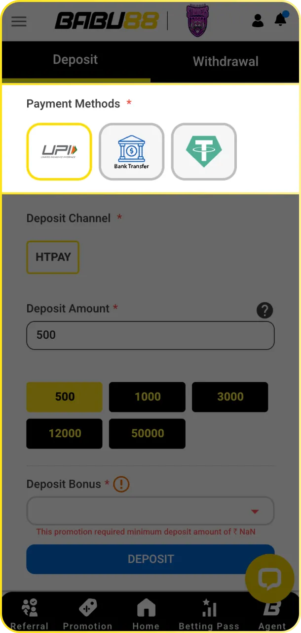 Choose a payment method to fund your play at Babu88 casino.