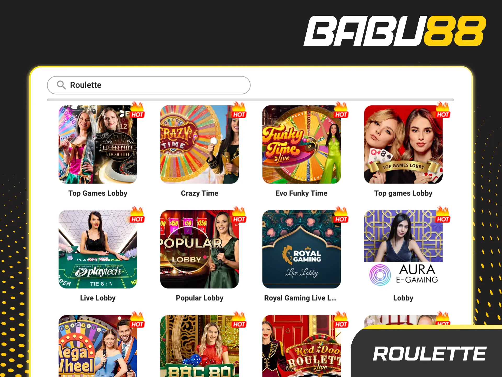 Place your lucky bets on live roulette at the Babu88 casino.