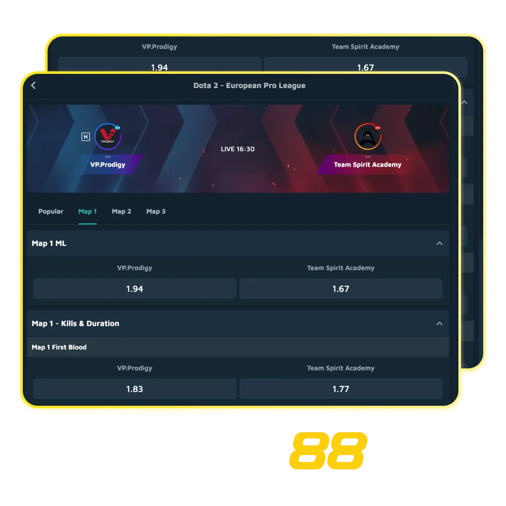 Babu88 Dota 2 betting in India with live odds, markets for first blood and Roshan, and a 100% bonus up to ₹12,000.