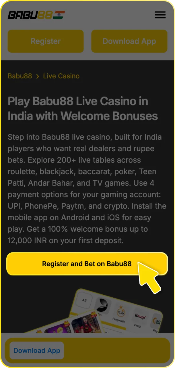 Visit and register to open an account for the Babu88 live casino.