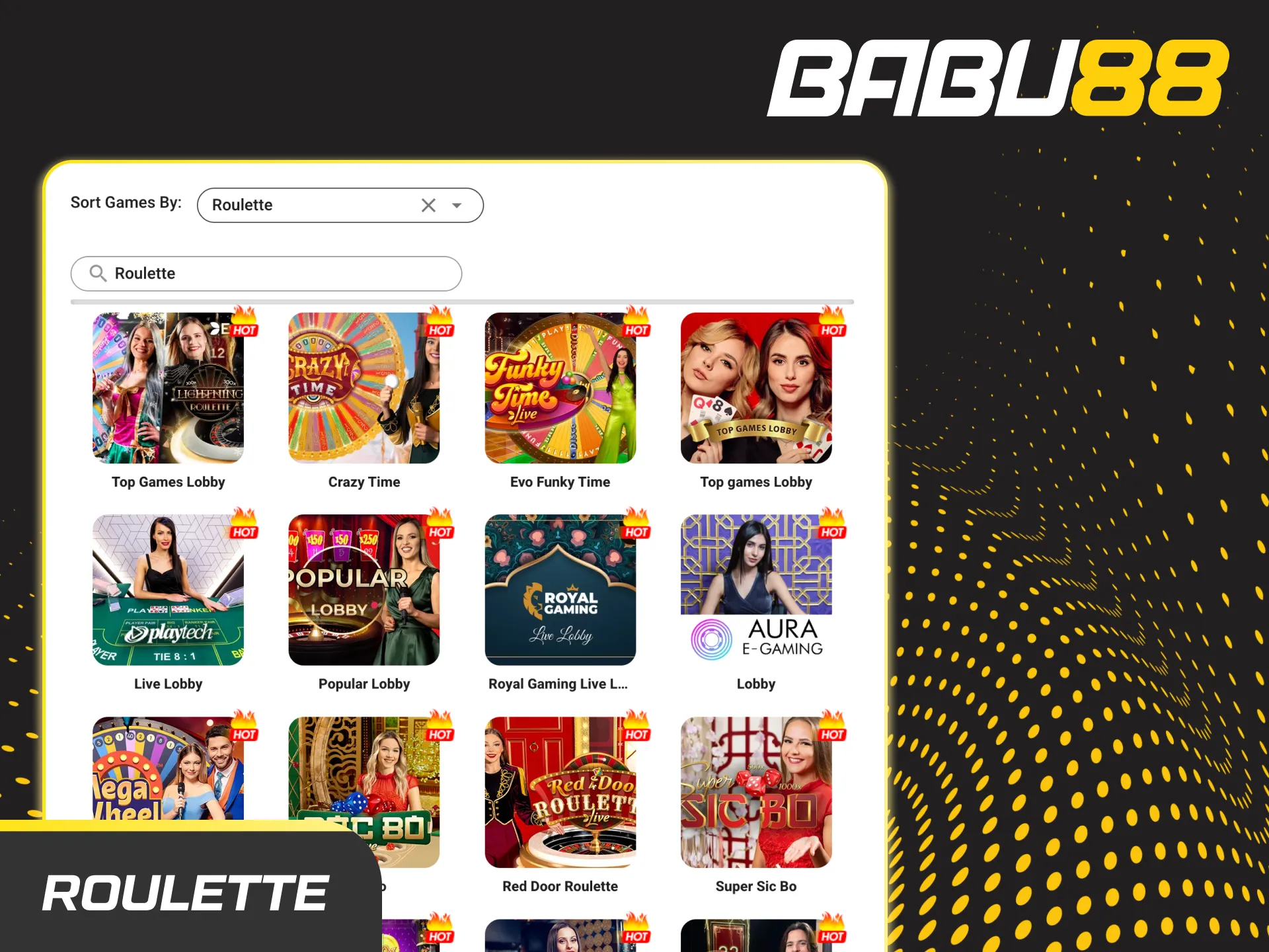 Place your bets on the spinning live roulette at Babu88 casino.