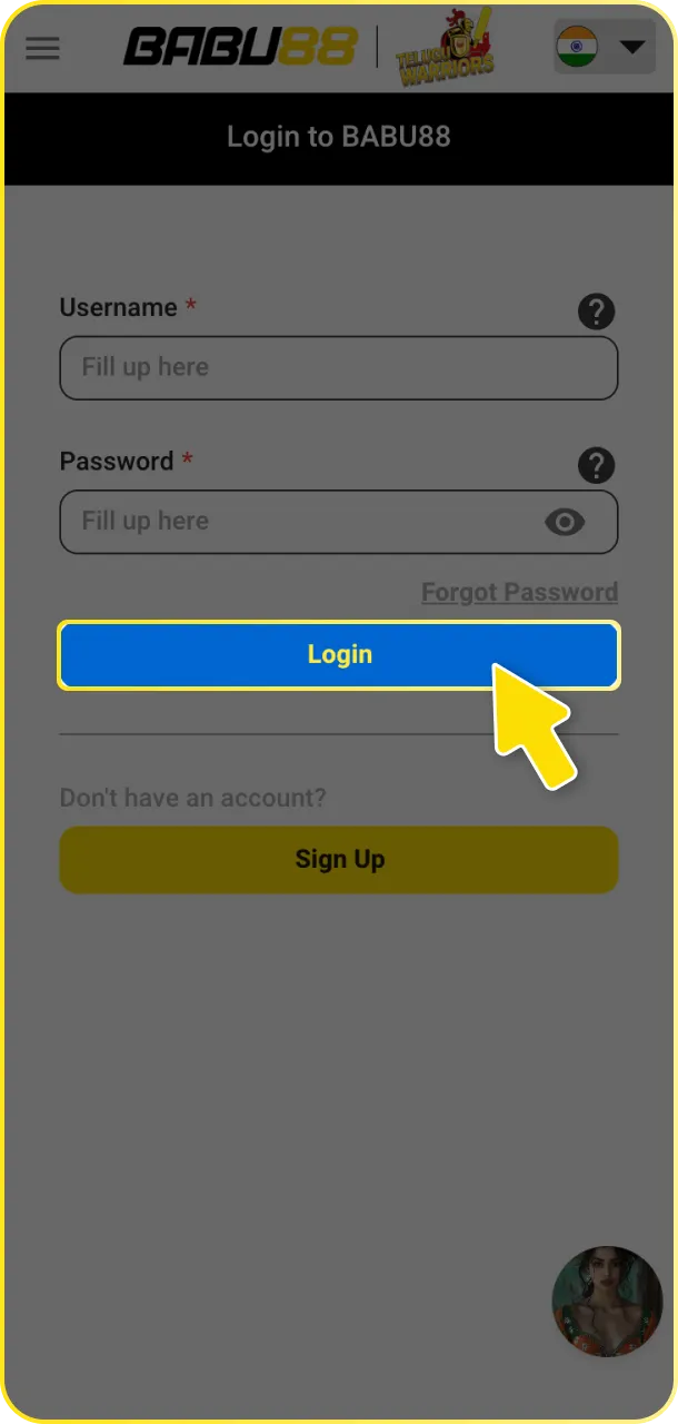 Tap sign in to access your personalized Babu88 dashboard and games.