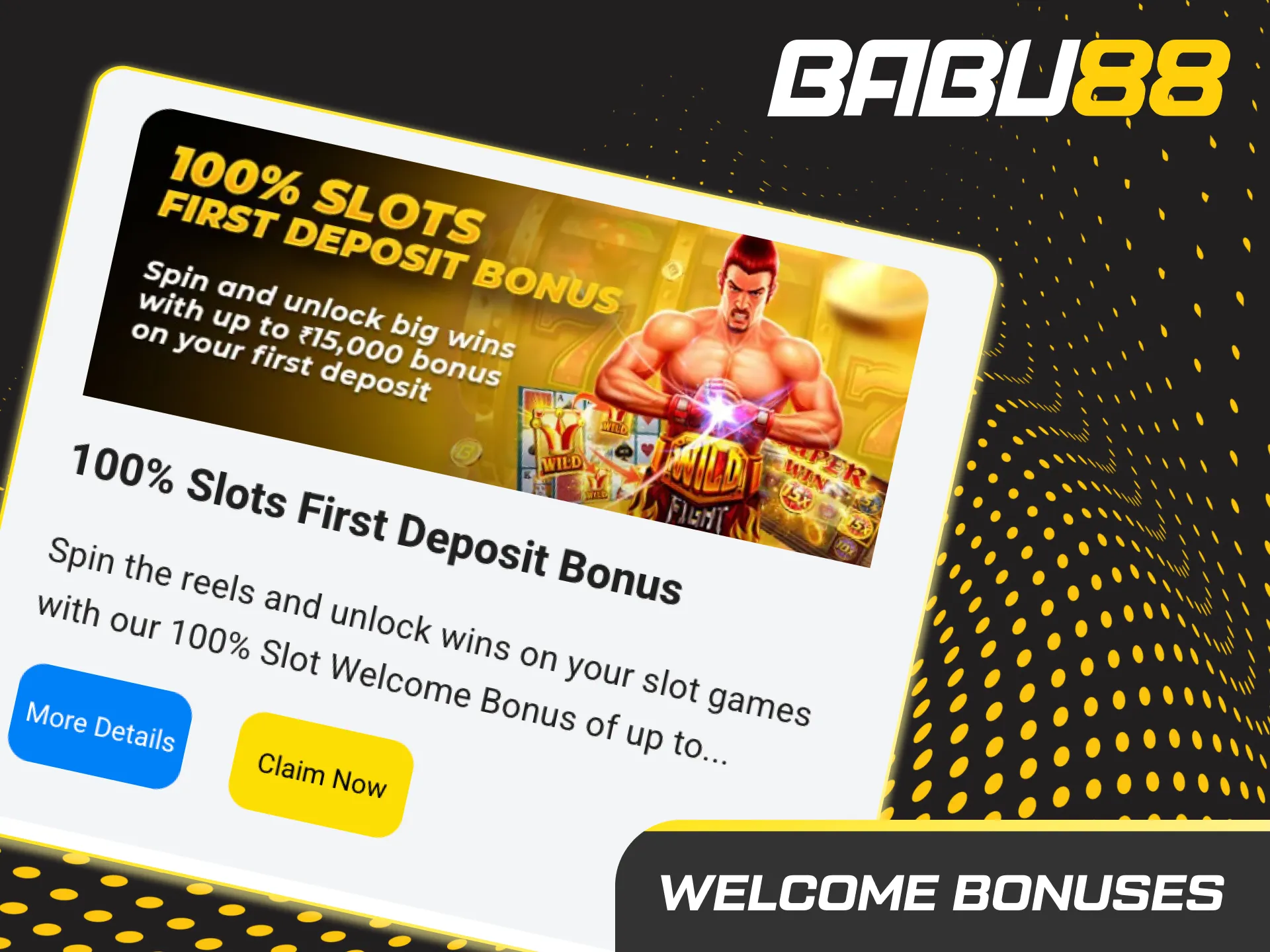 Babu88 Tennis bonus: 100% up to ₹10,000 on first deposit; tennis bets count toward rollover; terms apply.